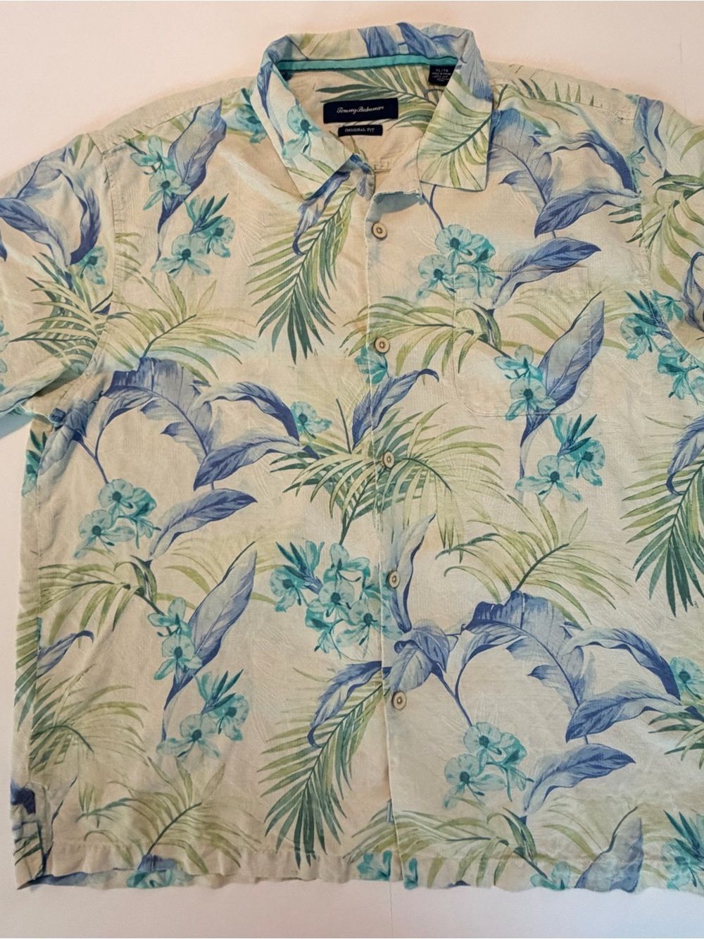 Tommy Bahama Men's Green Blue Floral Linen Shirt-XL